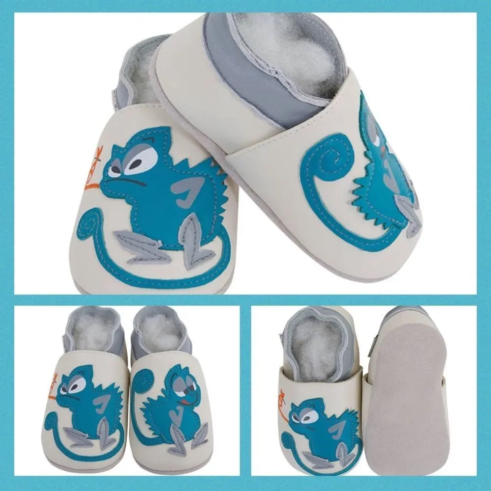 Baby leather slippers - Chameleon Soft Sole Leather Shoes in Capri blue